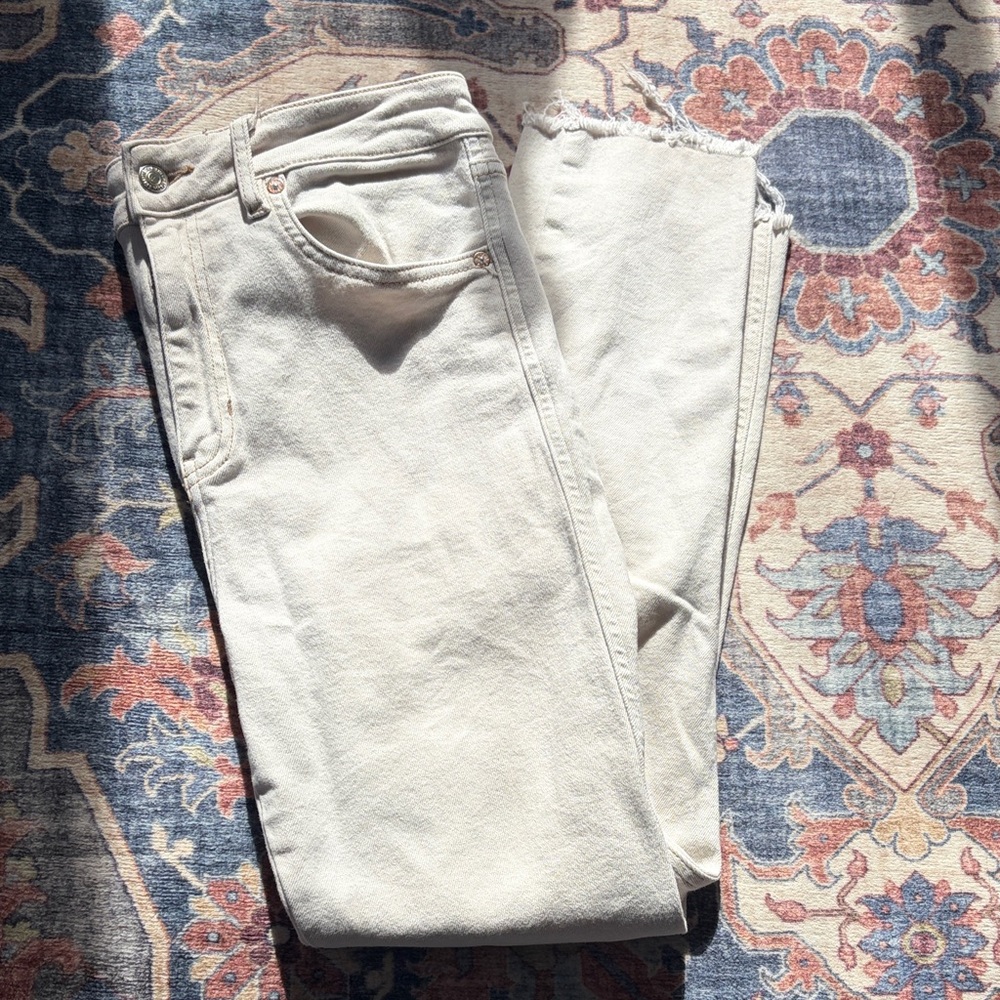 We The Free Cream Straight Jeans with Contrast Stitching